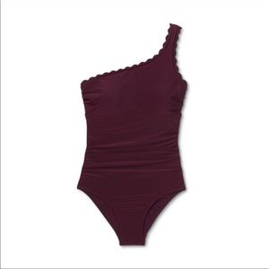 NWT Kona Sol Target Scallop One Shoulder One Piece Suit - Atlantic Burgundy - XL